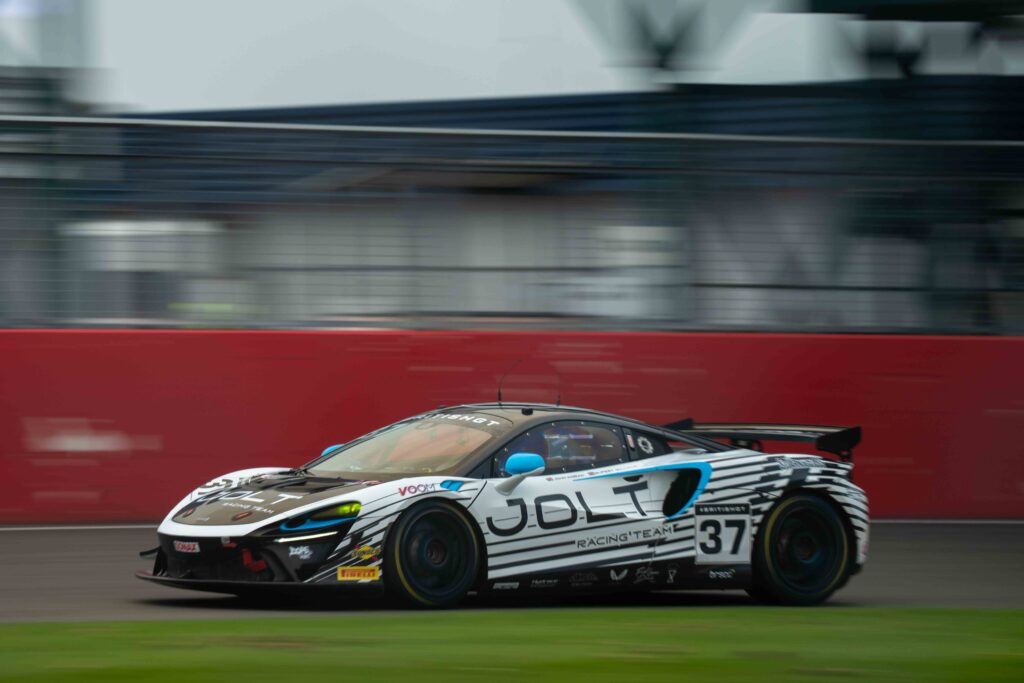 Jolt Racing’s car #37 at the Silverstone 500. Rupert Williams & John Ingram in their McLaren Artura GT4