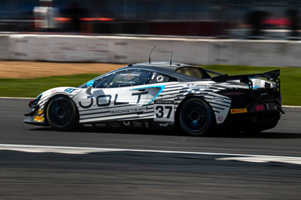 Jolt Racing’s car #37 at the Silverstone 500. Rupert Williams & John Ingram in their McLaren Artura GT4