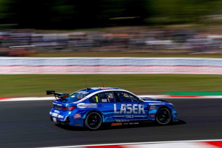 Jake Hill with Laser Tools Racing on his way to victory in race one of the BTCC at Brands Hatch May 2025