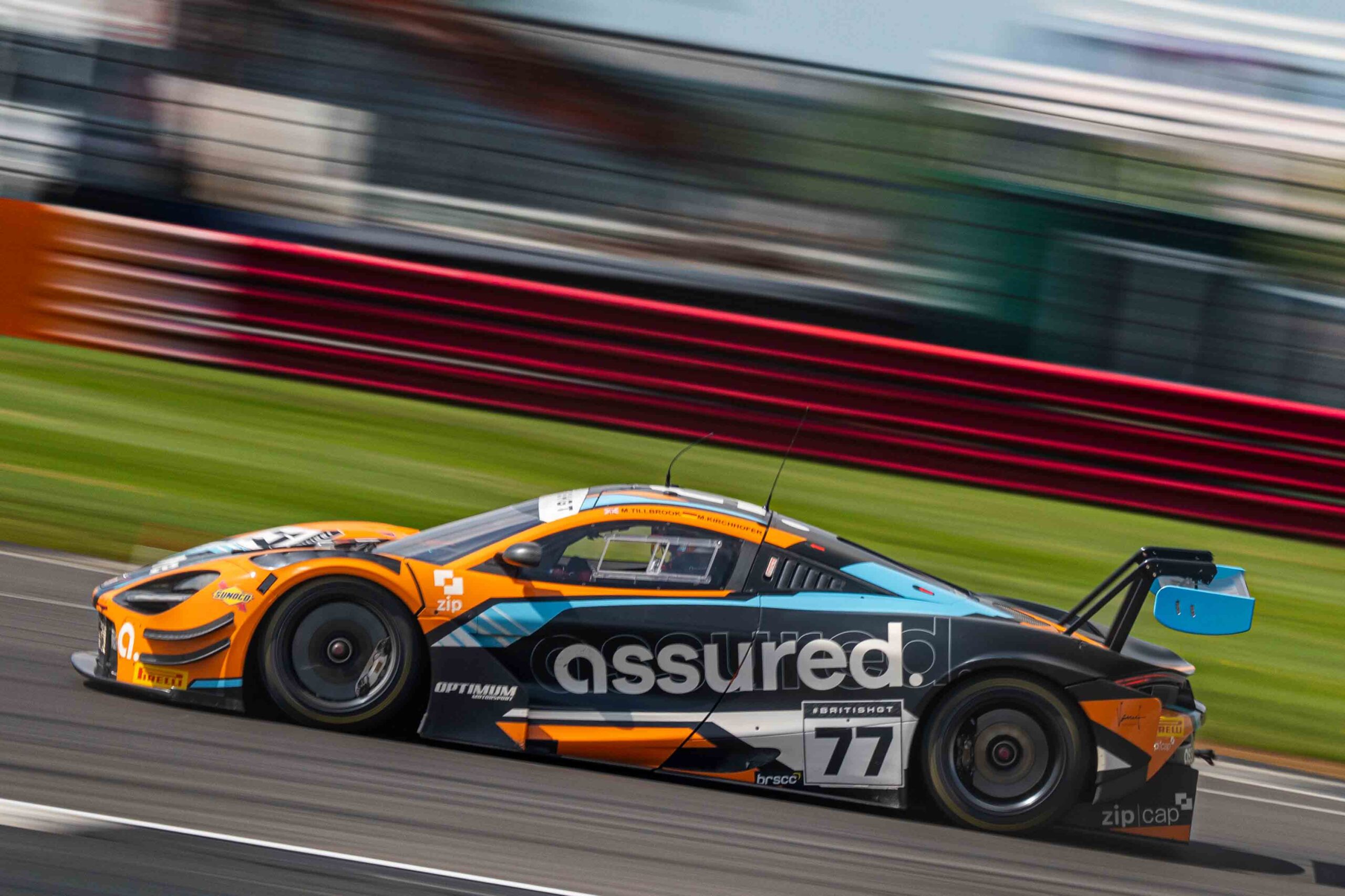 Optimum Motorsport‘s Morgan Tillbrook & Marvin Kirchhöfer in Car 77’s McLaren 720s GT3 Evo British GT Championship 2025. Silverstone 500