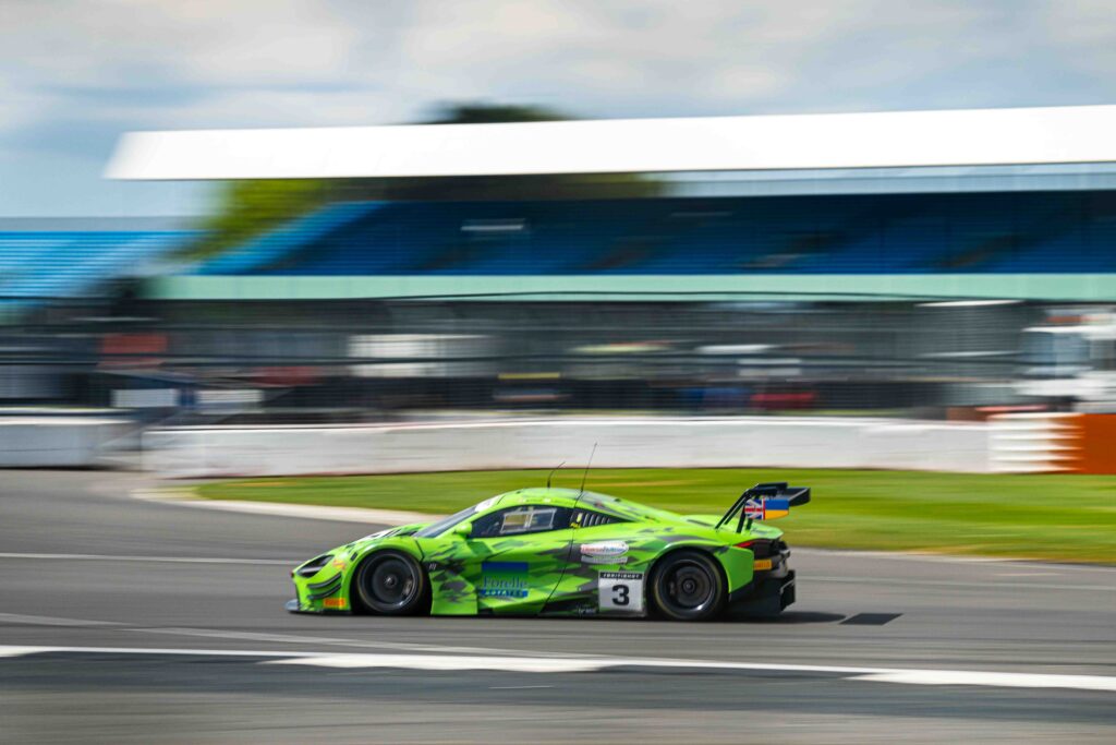 Car #3 Optimum Motorsport McLaren 720S GT3 Evo Mark Price & Callum Macleod at the British GT Championship Silverstone 500