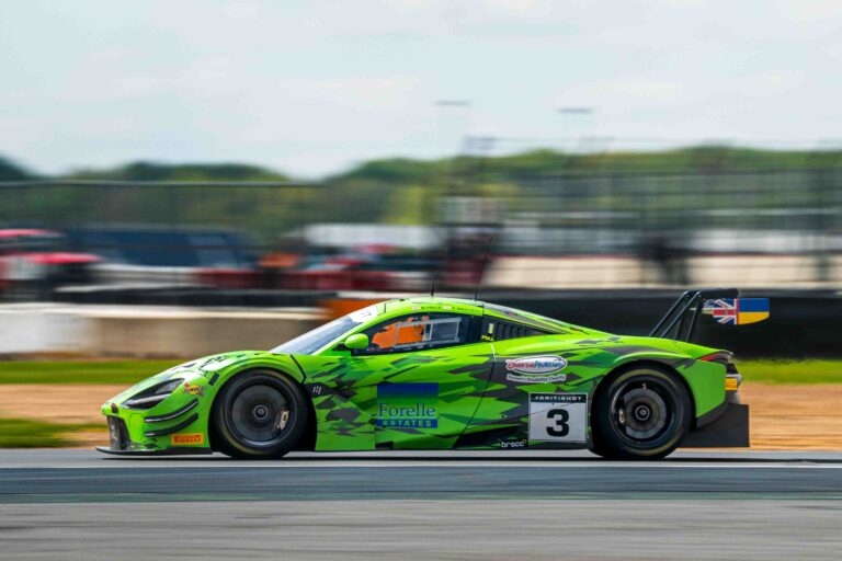 Car #3 Optimum Motorsport McLaren 720S GT3 Evo Mark Price & Callum Macleod at the British GT Championship Silverstone 500