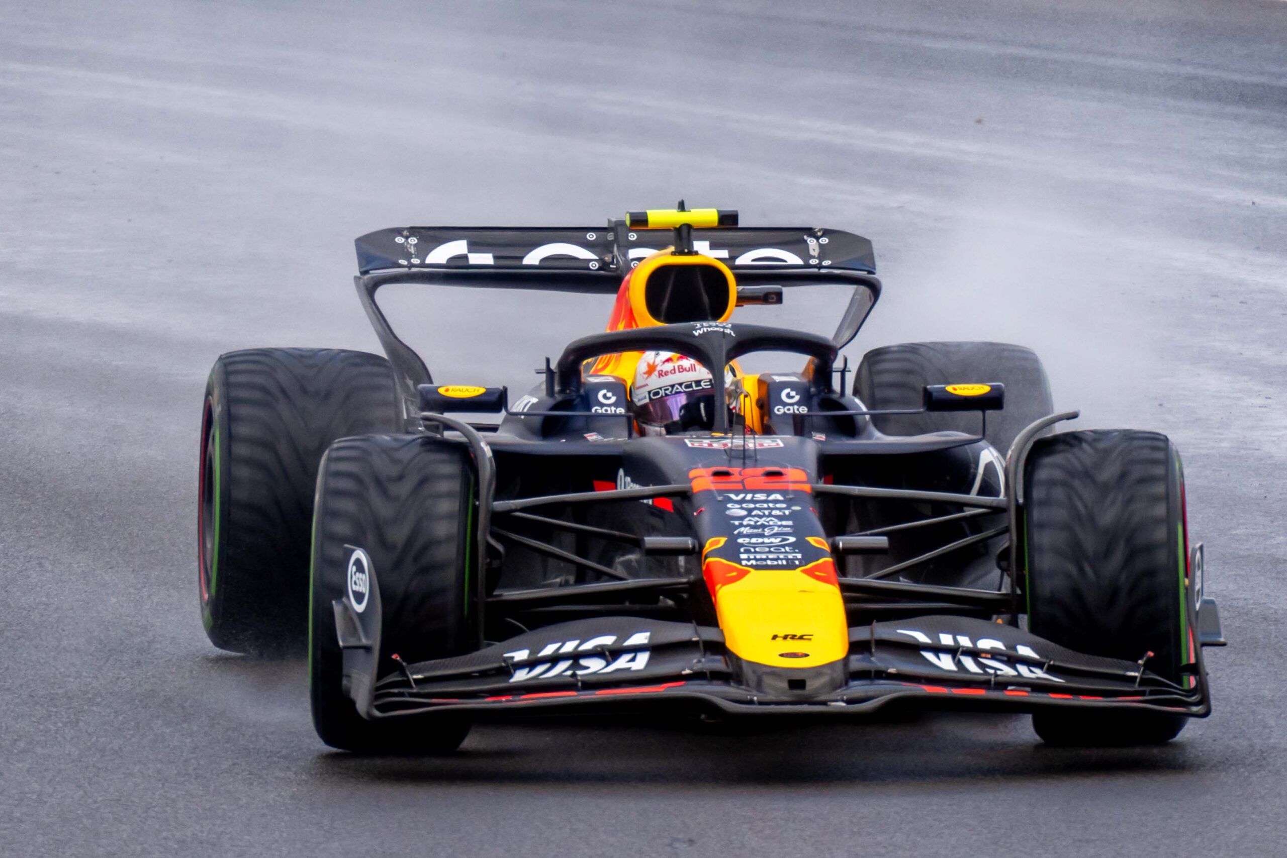Yuki Tsunoda in the Rain during the Feature Race at the Silverstone Formula 1 Grand Prix F1