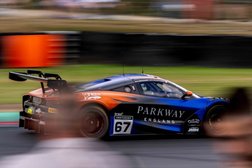 Orange Racing’s car #67 McLaren 720S GT3 Evo in the British GT Championship Brands Hatch
