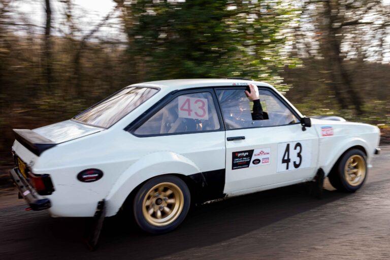 Brands Hatch, UK, 17th January, 2026, Andrew Dyer & Richard Bliss In a Ford Escort Mk2 at Round 4 of the Protyre Circuit Rally Championship, "The Winter Stages", Christopher Neve / Alamy Live News