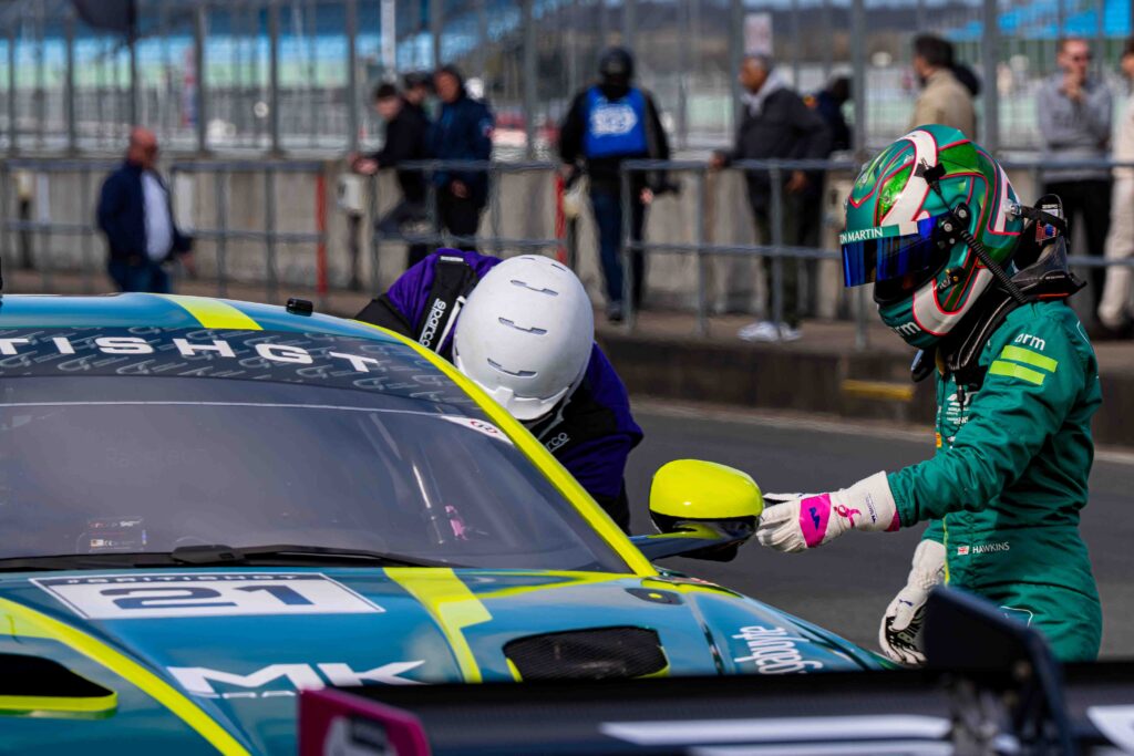 Jessica Hawkins in an Aston Martin Vantage AMR GT4 Evo for MK Racing at the British GT Media Day