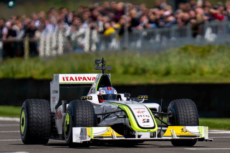Jenson Button Piloting the 2019 Brawn GP BGP 001 at the Goowood 83rd Member's meeting,