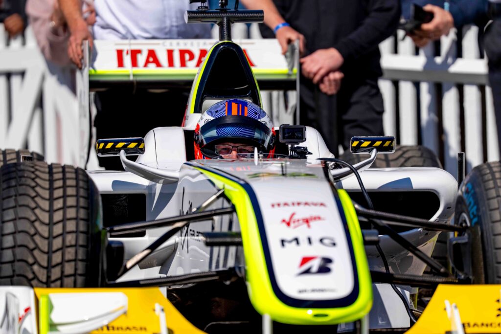 Jenson Button driving the Brawn BGP 001 Formula 1 car at Goodwood Motor Circuit during the 83rd Members’ Meeting in April 2026