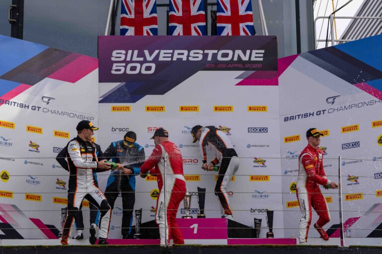 On the Podium Yasser Shahin & Garnet Patterson in 1st, Jonathon Beeson & Charles Clark in 2nd & Darren Leung & Dan Harper in 3rd at the Silverstone 500