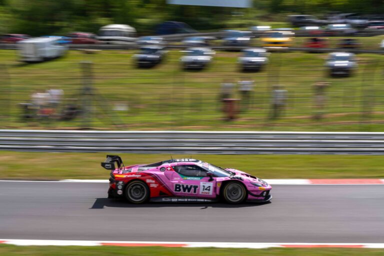 Car #14 Matteo Cairoli & Konsta Lappalainen In a Ferrari 296 GT3 EVO For Emil Frey Racing at the GT World Challenge Europe Powered by AWS at Brands Hatch.