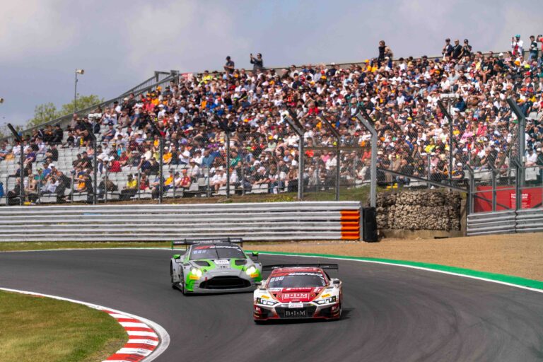 Competitors at the GT World Challenge Europe Powered by AWS at Brands Hatch.