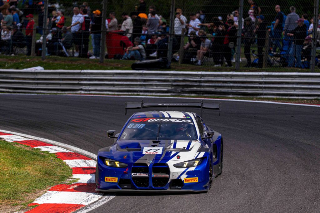 Car #77 Jop Rappange & David Pittard In a BMW M4 GT3 EVO For KPX Motorsport at the GT World Challenge Brands Hatch.