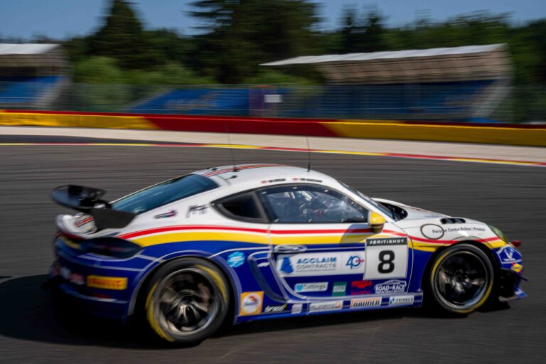 Spa Francorchamps, Belgium, 20th June, 2026, Car #8 Ian Duggan & Tom Bradshaw for Toro Verde GT in a Porsche 718 Cayman GT4 RS CS at the British GT Spa, Christopher Neve