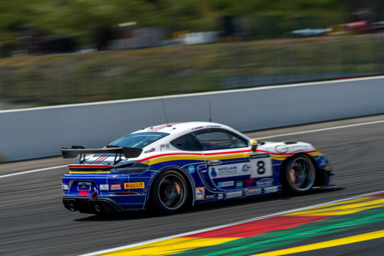 Spa Francorchamps, Belgium, 21st June, 2026, Car #8 Ian Duggan & Tom Bradshaw for Toro Verde GT in a Porsche 718 Cayman GT4 RS CS at the British GT Spa, Christopher Neve