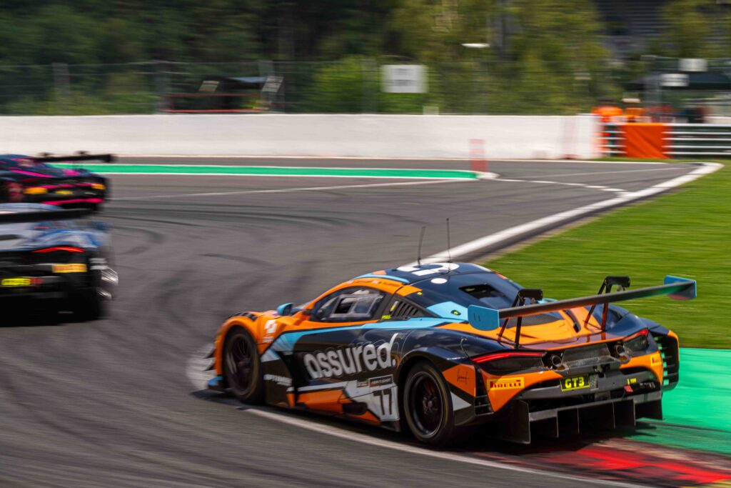 Car #77 Morgan Tillbrook & Ben Barnicoat for Optimum Motorsport in a McLaren 720S GT3 Evo at the British GT Championship, Spa-Francorchamps