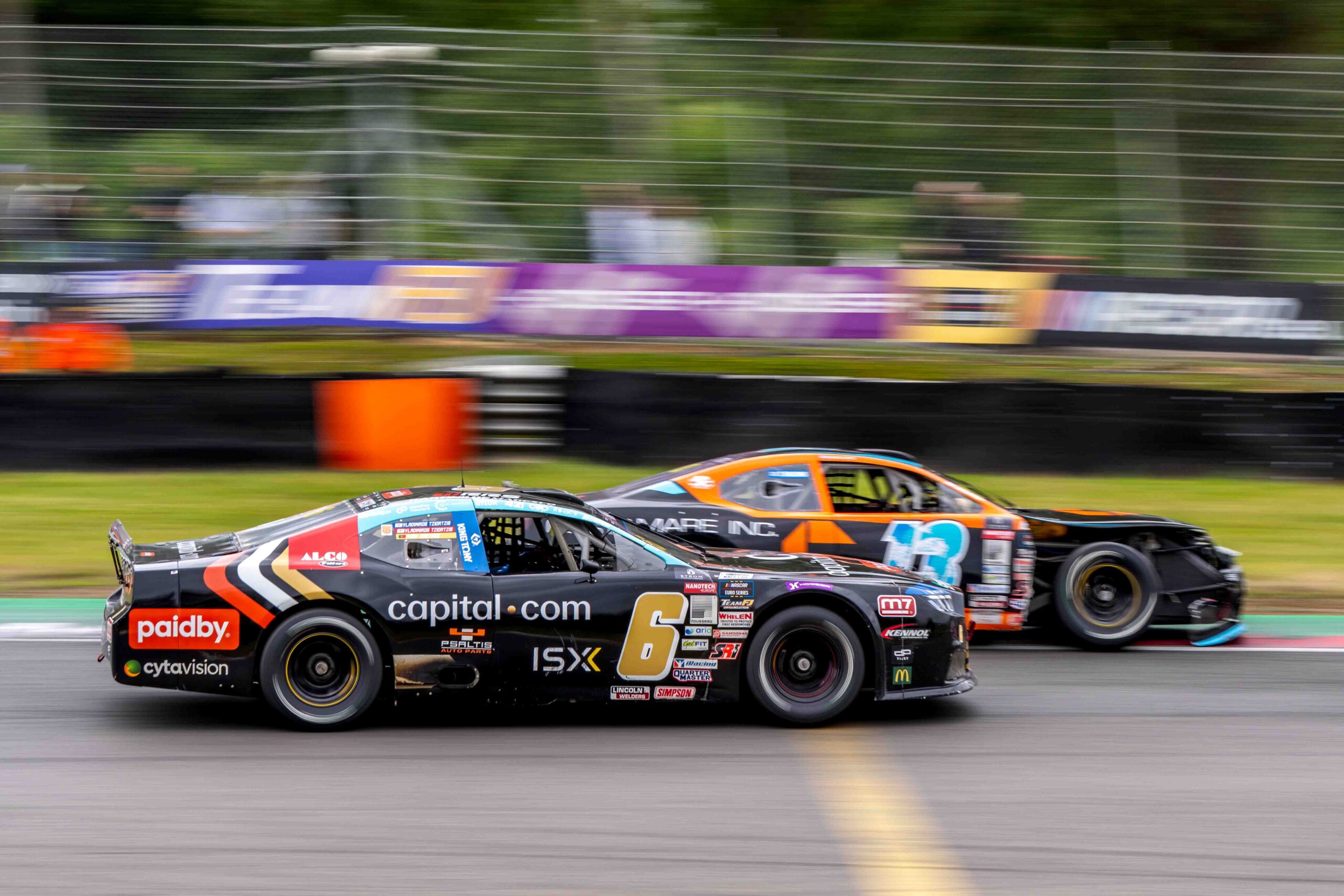 Car #6 Vladimiros Tziortzis & Vladimiros Tziortzis for Speedhouse in a Ford Mustang at the EuroNascar Grand Prix at Brands Hatch