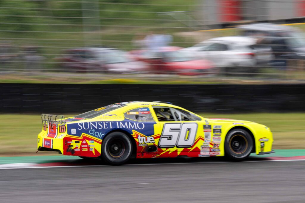Car #50 Jordan O'Brien & Gil Linster for Hendriks Motorsports in a Ford Mustang at the EuroNascar Grand Prix at Brands Hatch