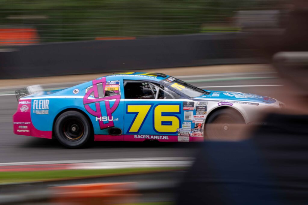 Car #76 Vinnie Meskelis & Michael Bleekemolen for Team Bleekemolen in a Toyota Camry at the EuroNascar Grand Prix at Brands Hatch