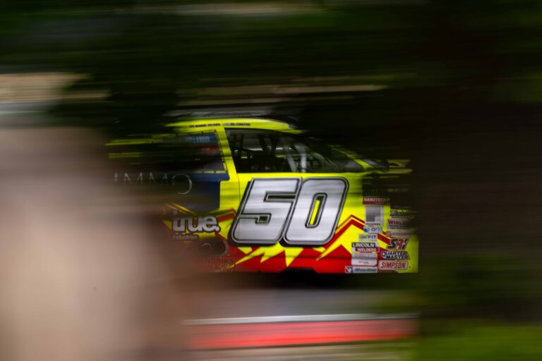Car #50 Jordan O'Brien & Gil Linster for Hendriks Motorsports in a Ford Mustang at the EuroNascar Grand Prix at Brands Hatch