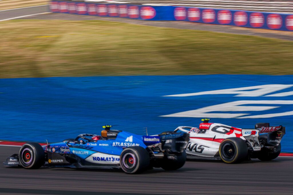 Car #31 Esteban Ocon & Car #87 Oliver Bearman for Haas during the Feature Race at the British Formula 1 Grand Prix