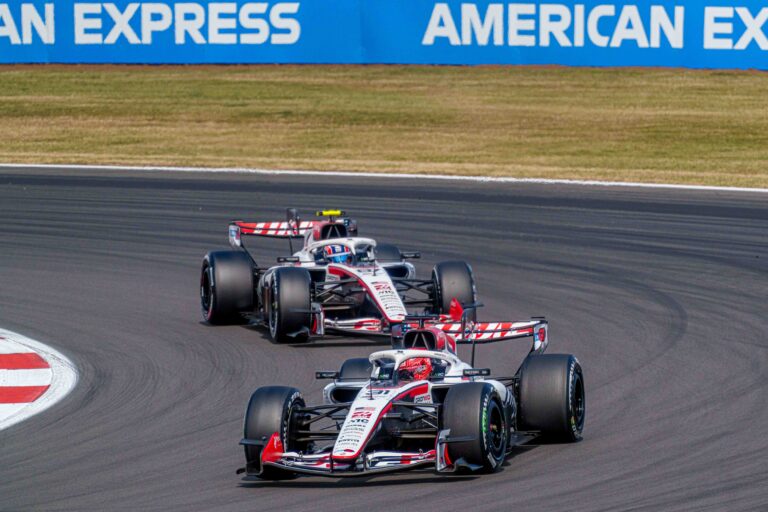 Car #31 Esteban Ocon & Car #87 Oliver Bearman for Haas during the Feature Race at the British Formula 1 Grand Prix