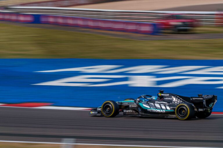 Car #63 George Russell for Mercedes during the Feature Race at the British Formula 1 Grand Prix