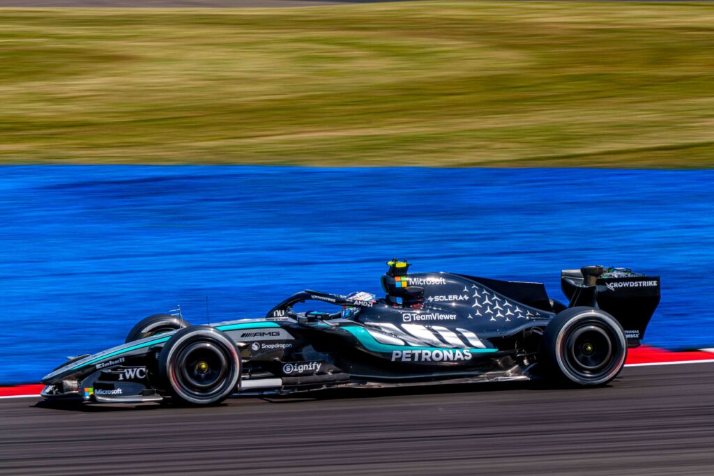 Car #12 Kimi Antonelli for Mercedes During the Feature Race at the British Formula 1 Grand Prix