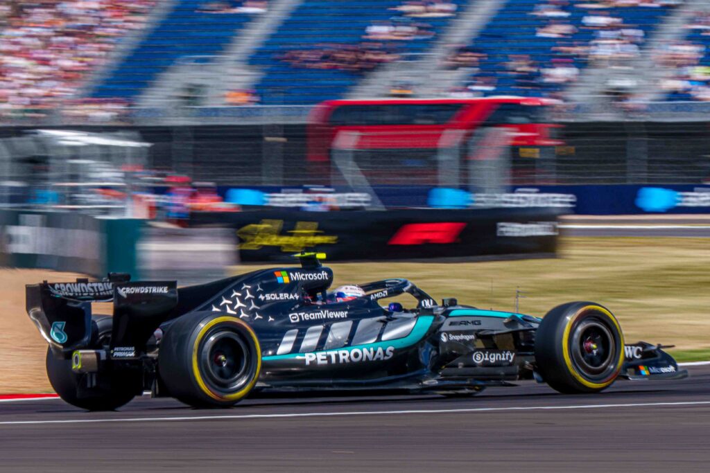 Car #12 Kimi Antonelli for Mercedes During the Feature Race at the British Formula 1 Grand Prix