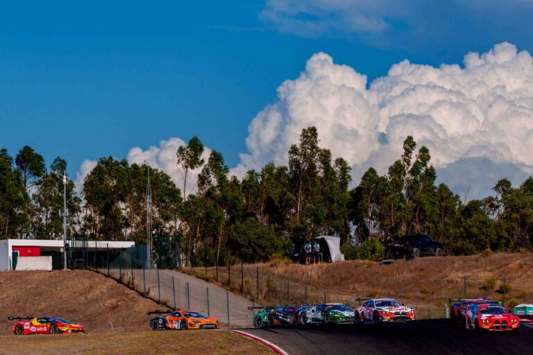 Cars Approaching Turn 11 at the Start of the GTWC Season Final Feature Race in Portimao
