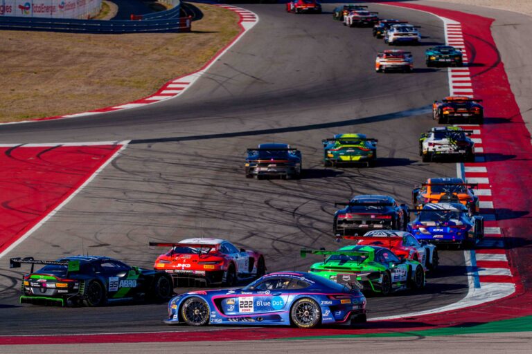 Cars Approaching Turn 6 at the Start of the GTWC Season Final Feature Race in Portimao