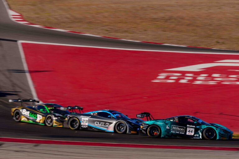 Cars Approaching Turn 5 at the Start of the GTWC Season Final Feature Race in Portimao